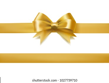 Decorative Golden Bow With Horizontal Ribbon Isolated On White