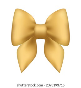 Golden bow made of satin ribbon, Vector isolated bow for the design of compositions, illustration.