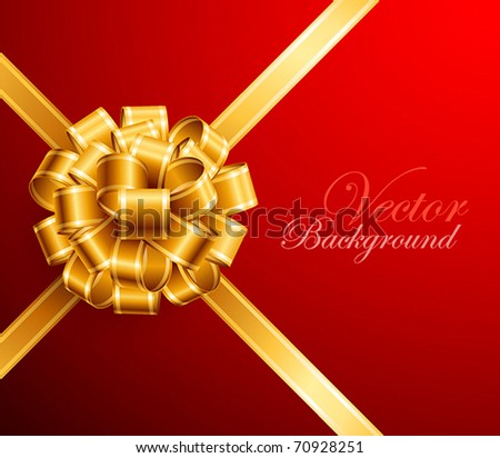 golden bow on red background. Vector illustration