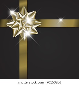 Golden bow on a ribbon with black background - vector Christmas card (no text)