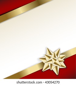 golden bow on a ribbon with white and red background - vector Christmas card