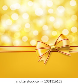 golden bow with red on bokeh light background. decorative design element. vector