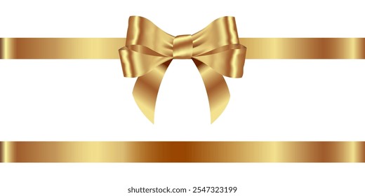 Golden bow with ribbon for decorating gift boxes, festival gifts, souvenirs, design elements.