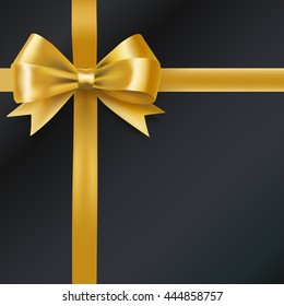 golden bow ribbon on black. decorative design element. vector
