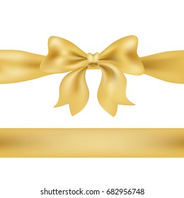 golden bow and ribbon on white. decorative design element for celebration greeting and invitation cards. vector 