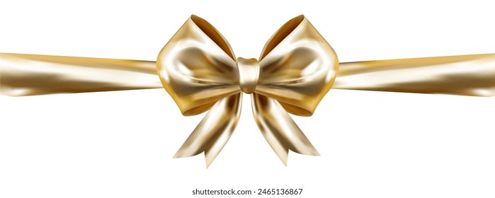 Golden Bow and ribbon realistic design for decoration design, greeting card, gift box.Vector illustration