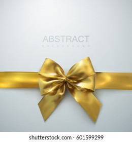 Golden Bow And Ribbon. Vector Holiday Illustration. Realistic Isolated Decoration Element For Design