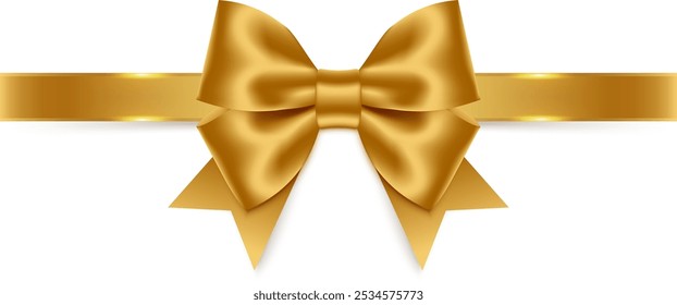 Golden bow with ribbon. Vector illustration.