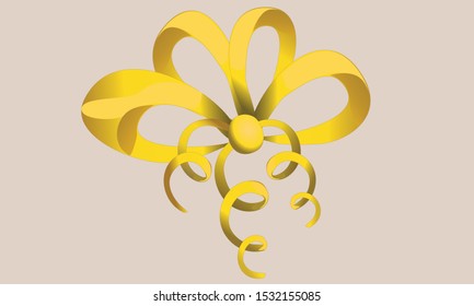 Golden bow vector isolated on white background.