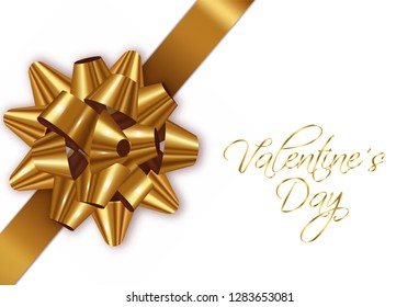 Golden bow Vector realistic. Special Valentine day card wishes. 3d illustrations