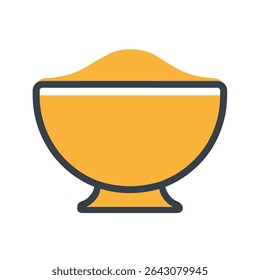 Golden bowl holds granular substance still flat graphic