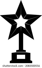 Golden bowl icon in the shape of a star, black silhouette. First place. Victory. Highlighted on a white background. Vector illustration. A series of business icons.
