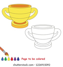 Golden bowl trophy cup to be colored, the coloring book for preschool kids with easy educational gaming level.