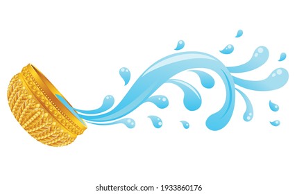 Golden bowl with water splash. Songkran festival.Graphic vector