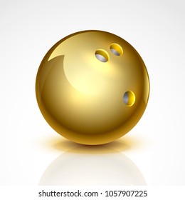 Golden bowling ball. Isolated on a white background. Vector illustration.