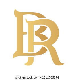 Golden BR monogram isolated in white.