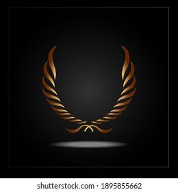 A golden braided laurel that represents an achievement award. Vector illustration. With shadow and frame. Gray-black gradient background
