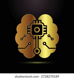 Icono de chip de cerebro dorado con diseño de placa de circuito de fondo transparente
