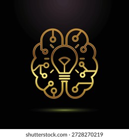 Golden brain with lightbulb idea circuit concept transparent background