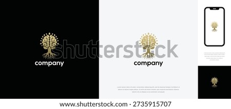 Golden Brain Tree Logo Growth Knowledge Innovation Company Identity.