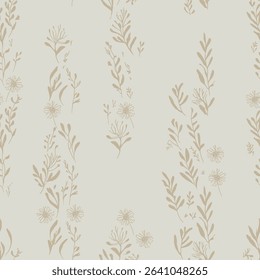 Golden branches on light background vector seamless pattern, digital hand drawn illustration repeat tile, perfect for allover fashion print, walls and more