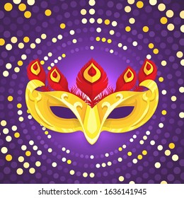 Golden Brazilian Carnival Mask with peacock feather