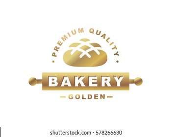 Golden bread logo - vector illustration. Bakery emblem design on white background