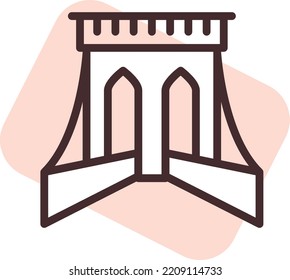 Golden Bridge, illustration, vector on white background.