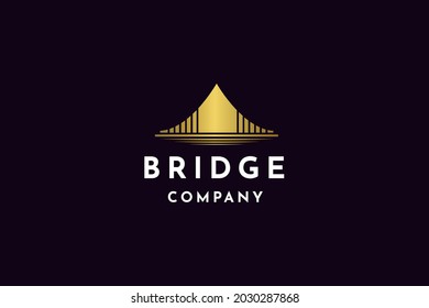 Golden Bridge and River Landscape silhouette view logo design