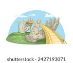 Golden Bridge Vietnam Landmark Illustration Vector