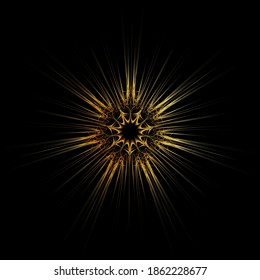 
Golden bright flash, design element on black background