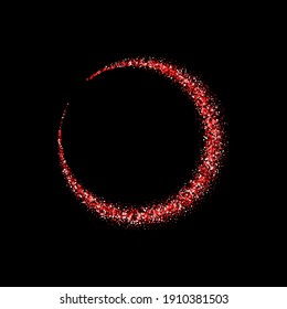 
Golden bright frame made of small particles of red dust, crescent moon on black background, design element