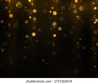 Bokeh brillante dorado. Las lámparas de época de Navidad con fondo negro. Colorido abstracto desenfocado. Vector