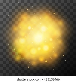 Golden bright light, magic transparent effect in the dark