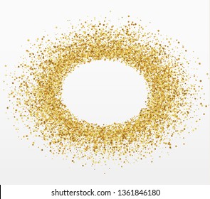 Golden bright sparkles background. Bubble for text.