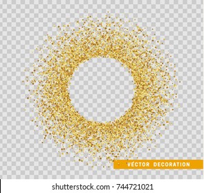 Golden bright sparkles background. Bubble for text.