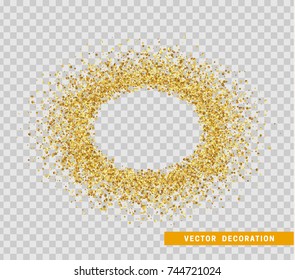 Golden bright sparkles background. Bubble for text.