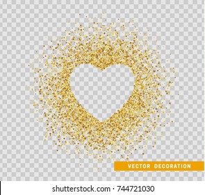Golden bright sparkles background. Heart bubble for text.