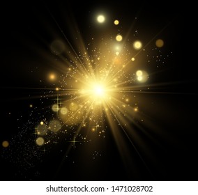 
Golden bright star. Light effect bright star. Beautiful light to illustrate. Christmas star White sparks sparkle with a special light. Vector sparkles on transparent background.
