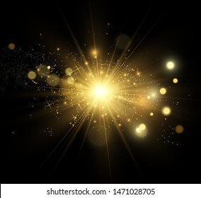 
Golden bright star. Light effect bright star. Beautiful light to illustrate. Christmas star White sparks sparkle with a special light. Vector sparkles on transparent background.