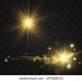 
Golden bright star. Light effect bright star. Beautiful light to illustrate. Christmas star White sparks sparkle with a special light. Vector sparkles on transparent background.