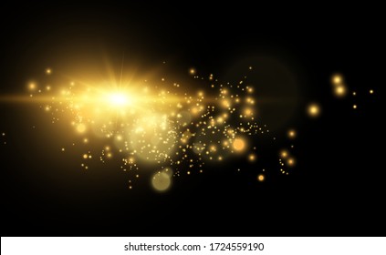 Golden Bright Star. Light Effect Bright Star. Beautiful Light To Illustrate. Christmas Star White Sparks Sparkle With A Special Light. Vector Sparkles On Transparent Background.