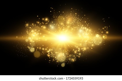 Una estrella brillante dorada. Estrella brillante de efecto luminoso. Iluminación hermosa para ilustrar. La estrella de Navidad White chispa con una luz especial. El vector brilla sobre un fondo transparente.