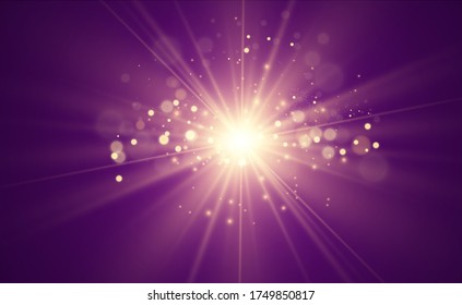 Goldener heller Stern. Lichteffekt heller Stern. Schönes Licht zum Illustrieren. Weihnachtsstern Weiße Funken funkeln mit einem besonderen Licht. Vektorfunkeln auf transparentem Hintergrund.