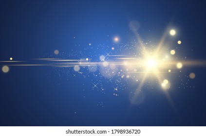 Golden bright star. Light effect bright star. Beautiful light to illustrate. Christmas star White sparks sparkle with a special light. Vector sparkles on transparent background.