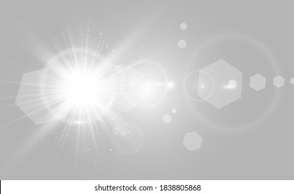 Golden bright star. Light effect bright star. Beautiful light to illustrate. Christmas star White sparks sparkle with a special light. Vector sparkles on transparent background.