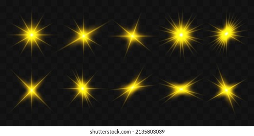 Golden bright star. Light effect bright star. Sparkle with a special light. Vector sparkles on transparent background 