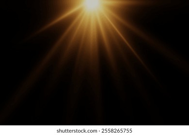 Golden bright star, yellow sun. Starlight.Explosion of bright stars and dust particles.Vector illustration.