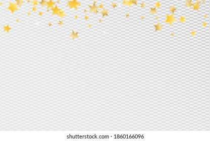 Golden Bright Stars Vector Transparent Background. Festive Dust Texture. Starry Design. Yellow Magic Sparkle Border.