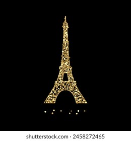 Golden bright tower on a black background. Vector icon.